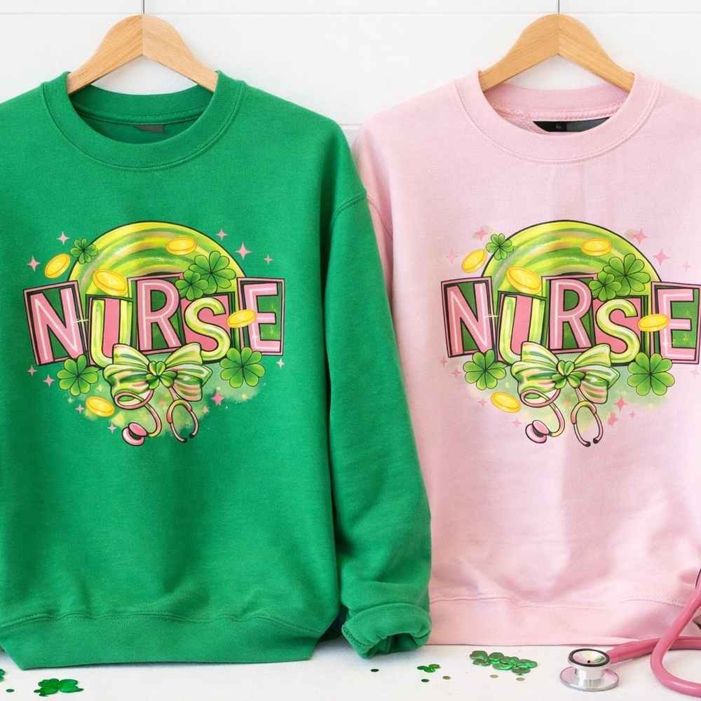 Green Or Pink Nurse Graphic Sweatshirts